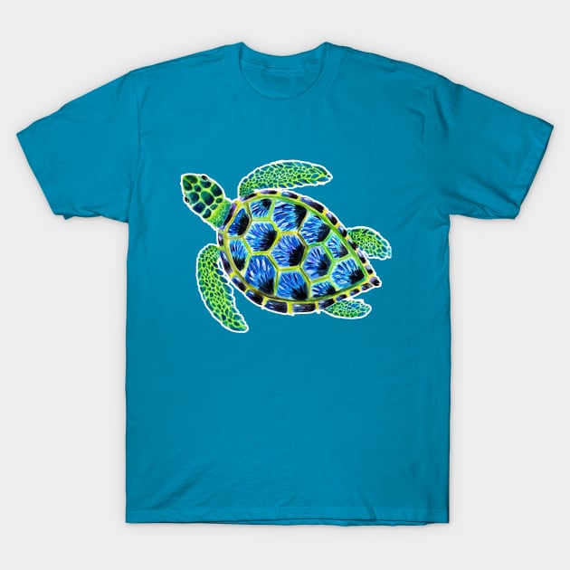 Psychedelic Green Sea Turtle Painting T-Shirt by narwhalwall